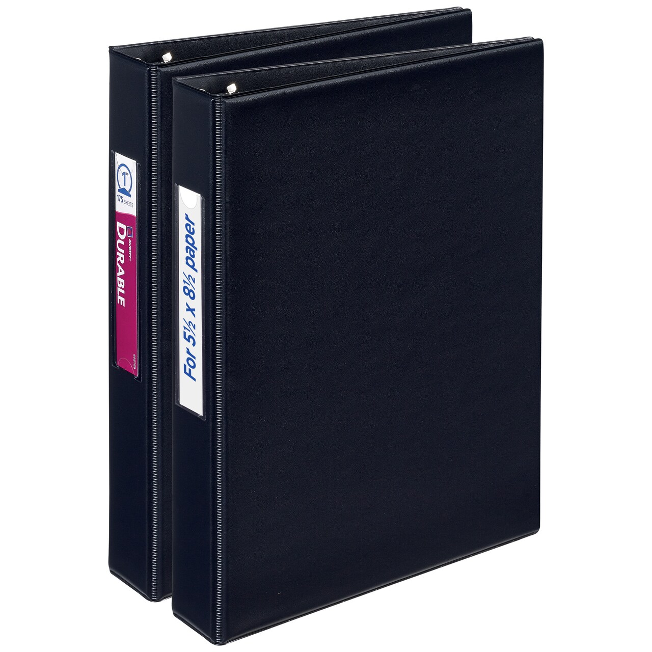 Avery Mini 3 Ring Binders, Holds 5.5" x 8.5" Paper, 1" Round Rings, 175-Sheet Capacity, 1.4 Inch Wide Spine, Label Holder, Black Binders (2-Pack of 13456)